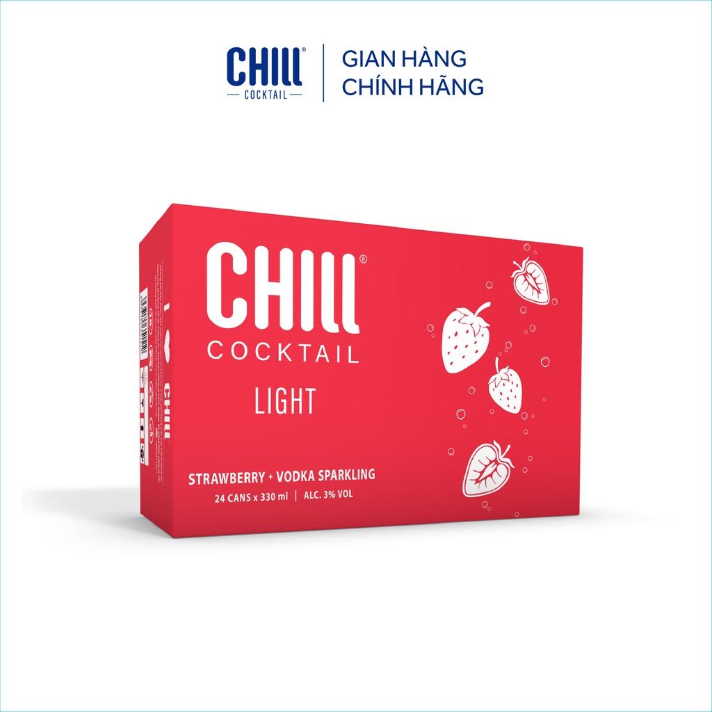 Thùng 24 lon Chill Cocktail Light vị Strawberry Vodka Sparkling 330ml/lon