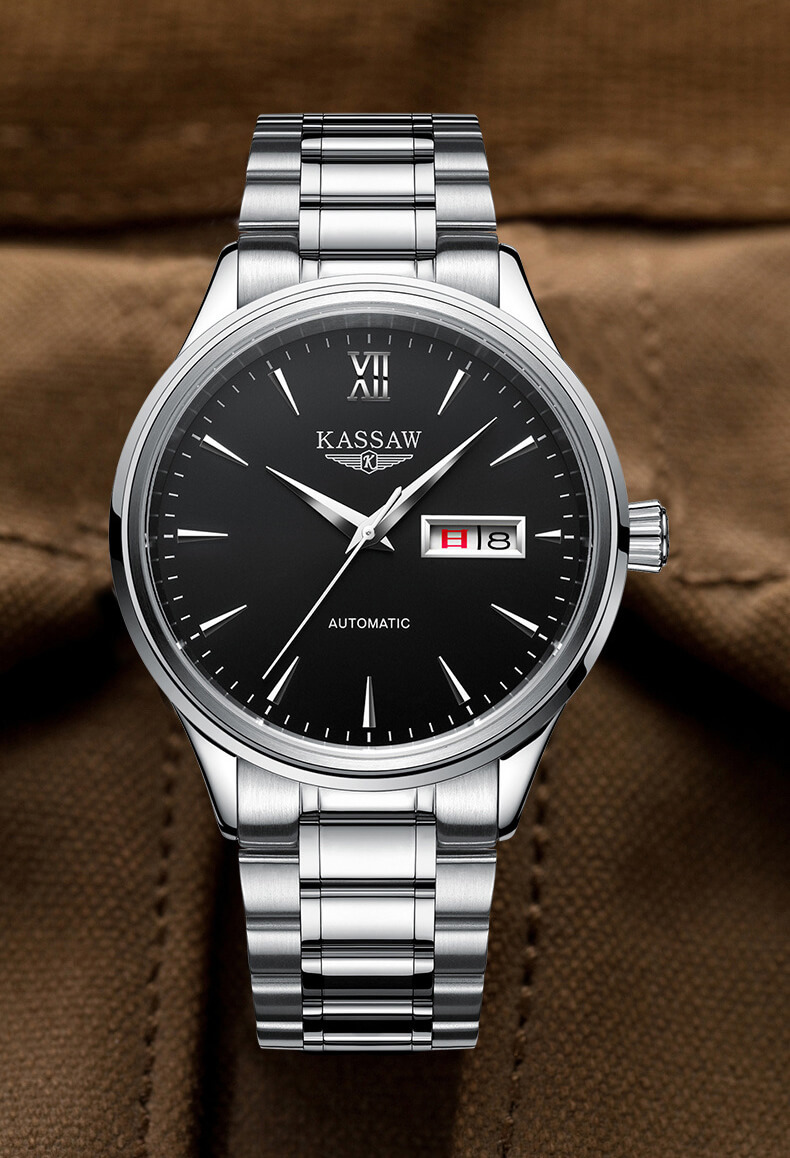 Đồng hồ nam chính hãng Kassaw K883-2 hàng mới 100% ,kính sapphire chống nước,chống xước,máy cơ (Automatic),mặt đen dây kim loại thép không gỉ 316L ,kiểu dáng đơn giản ,size mặt to 42mm