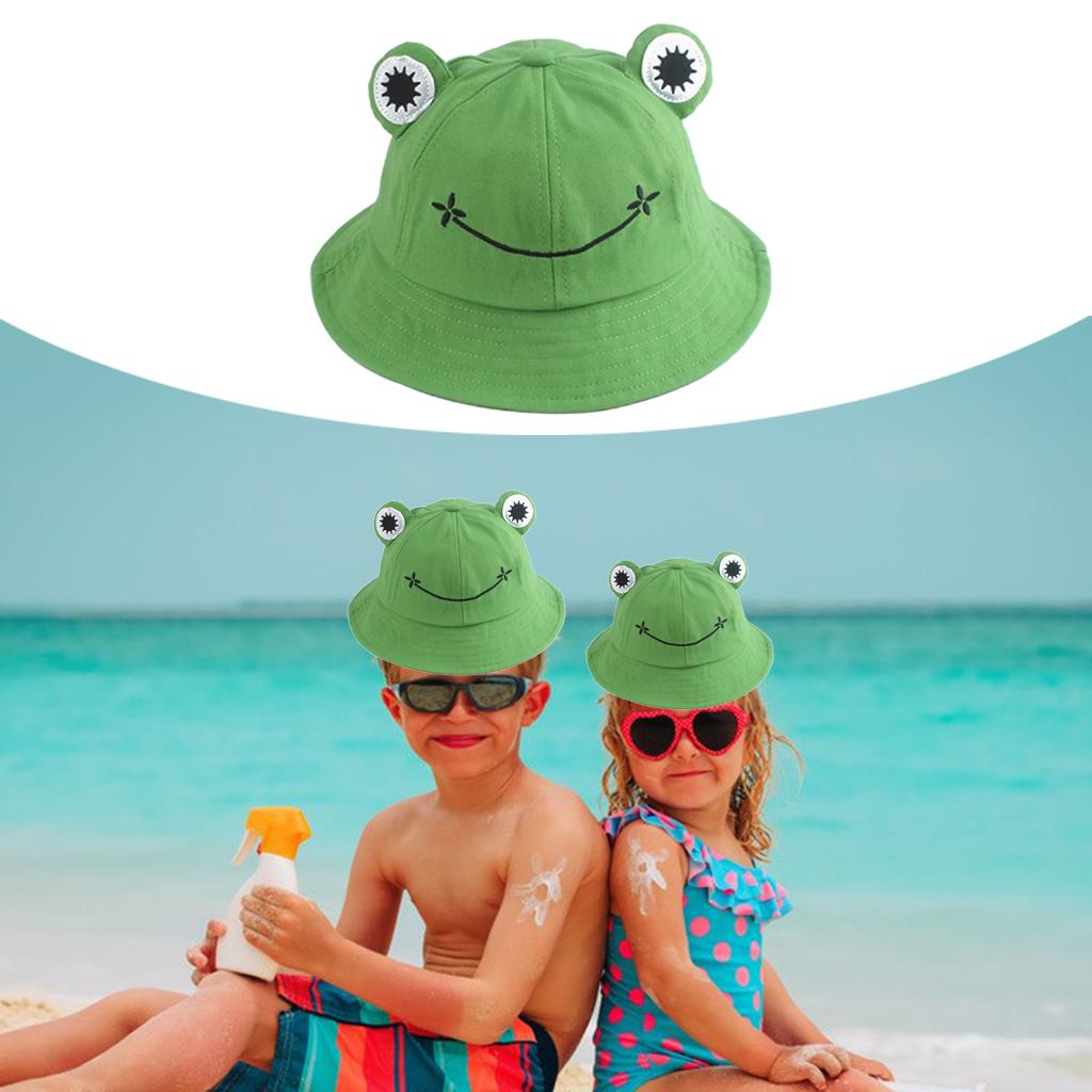 Kids Frog Bucket Hat Cute Fisherman Hat Sun Protection Beach Travel Cap Wide Brim Fisherman Hat for Children Girls Boys