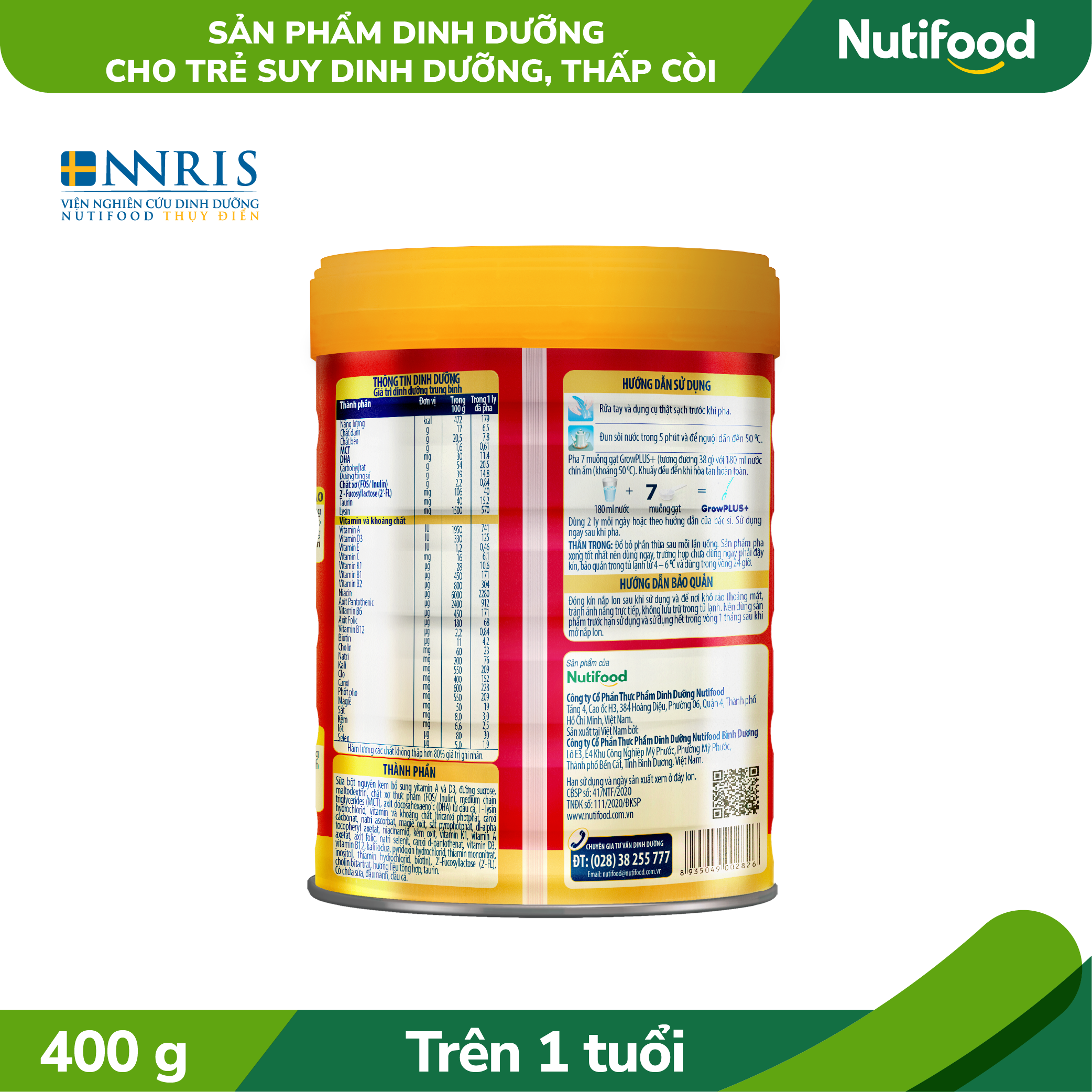 Sữa Bột Nutifood GrowPLUS+ Suy Dinh Dưỡng trên 1 tuổi lon 400g