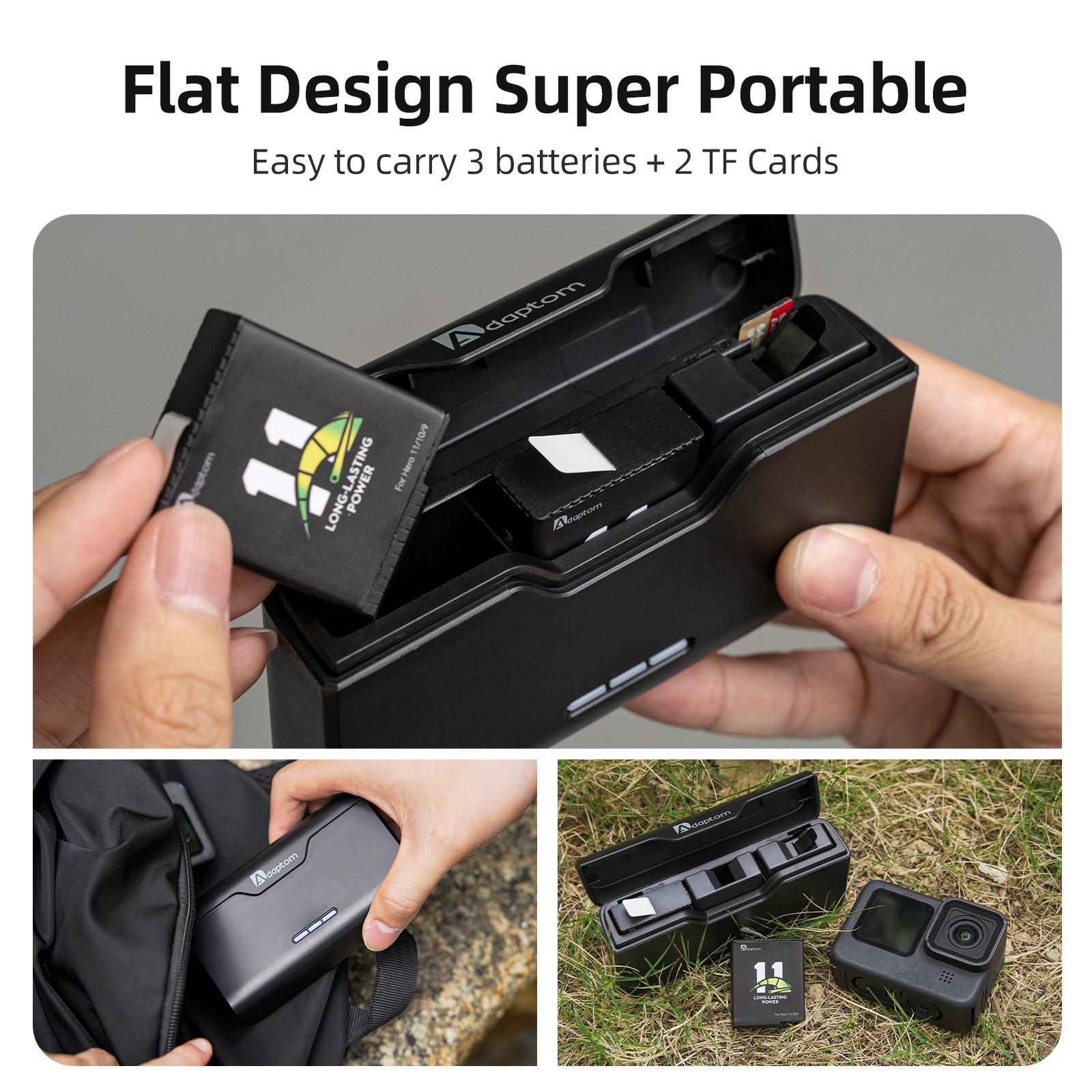 Pin endurence OrdAptom cho GoPro 11 Hero 11 10 9 1720 MAh Pin 3 Khe cắm hộp Bộ sạc pin cho GoPro 9 10 11
