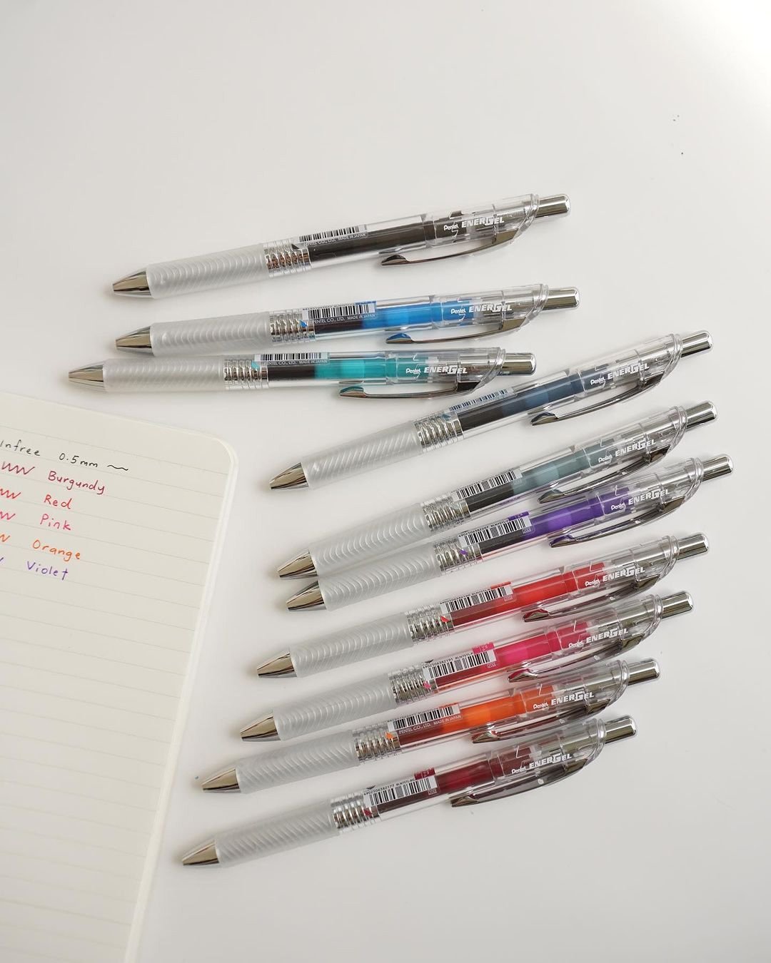 Set 10 Bút gel Pentel Energel Infree thân trong BLN75TL-10 (ngòi 0.5mm)| Bút Gel bấm thân trong| Màu sắc đa dạng