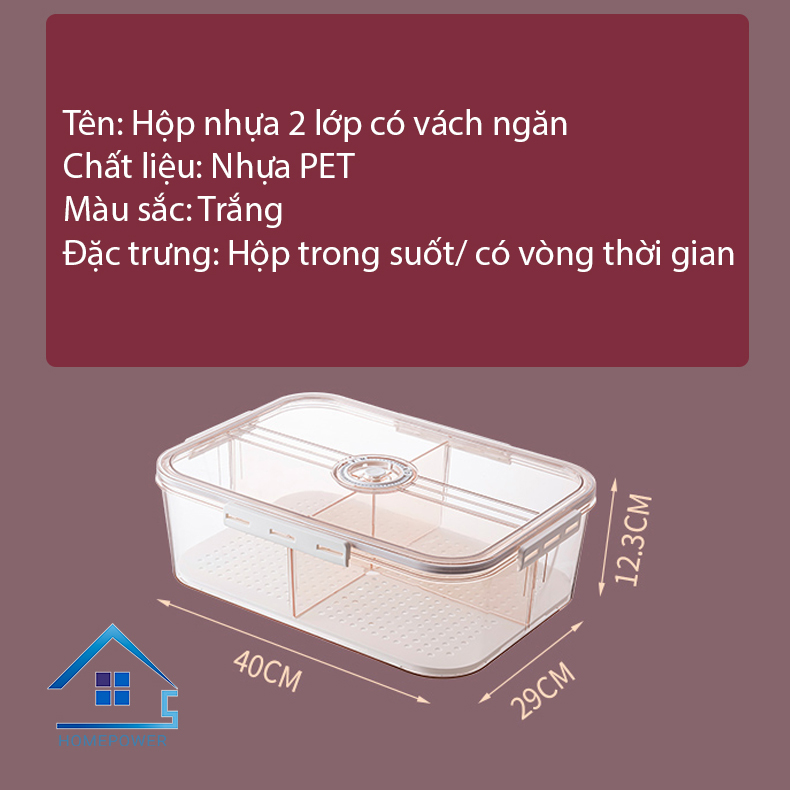 Hộp đựng thực phẩm tách nước Homepower chia 2 ngăn, 4 ngăn tiện lợi - Dung tích lớn