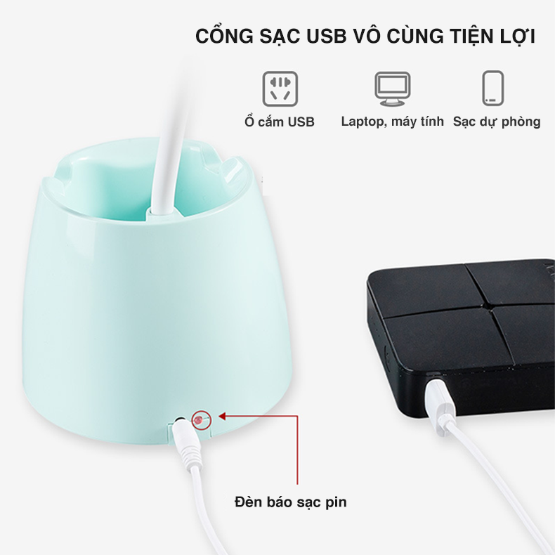 Đèn Học Để Bàn - Đèn Bàn Led Bảo Vệ Mắt, Tích Điện - 3 Màu Ánh Sáng Chống Cận, Có Hộp Đựng Bút Và Giá Để Điện Thoại