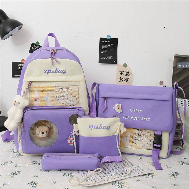 Set 4 món balo combo ulzzang đi học sinh sinh viên laptop cute - Sư Tử