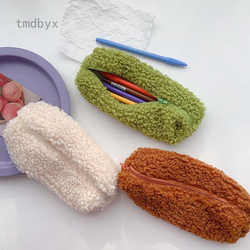 Túi Đựng Bút / Dụng Cụ Trang Điểm Bằng Vải Lông Có Khóa Kéo Tiện Dụng Cho Học Sinh / Văn Phòng