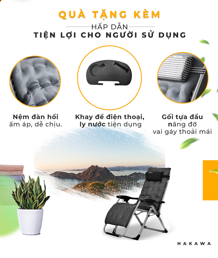 Ghế xếp thư giãn hạng sang HAKAWA - HK-G21P New - (Có Nêm ) - Bảo hành chính hãng 2 năm - Hàng nhập khẩu