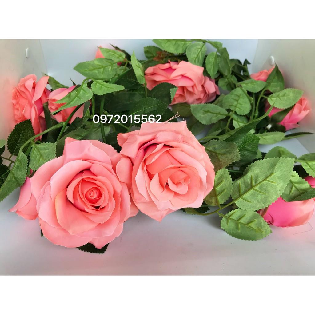 Hoa lụa - Dây leo hoa hồng 12 bông 180cm