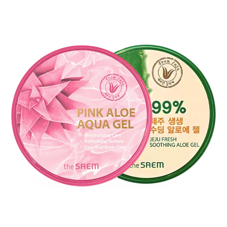 Gel dưỡng ẩm và làm dịu da The Saem Pink Aloe Aqua Gel Hàn Quốc 300ml