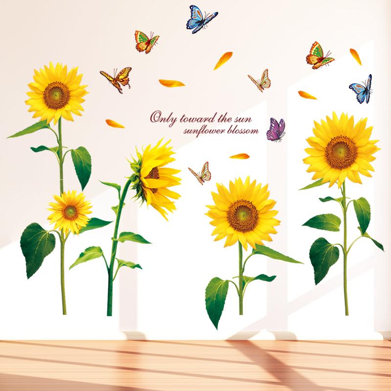 DECAL DÁN TƯỜNG CÀNH ĐÀO HỒNG 6 VÀ HƯỚNG DƯƠNG VÀNG