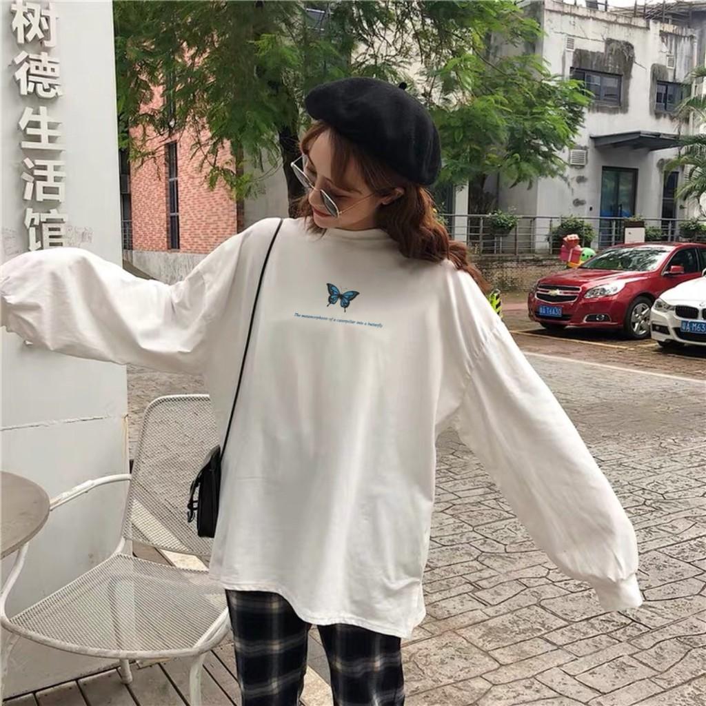 Áo Thun Tay Dài Có Bo Tay Unisex BƯỚM BUTTERFLY Thu Đông Form Rộng