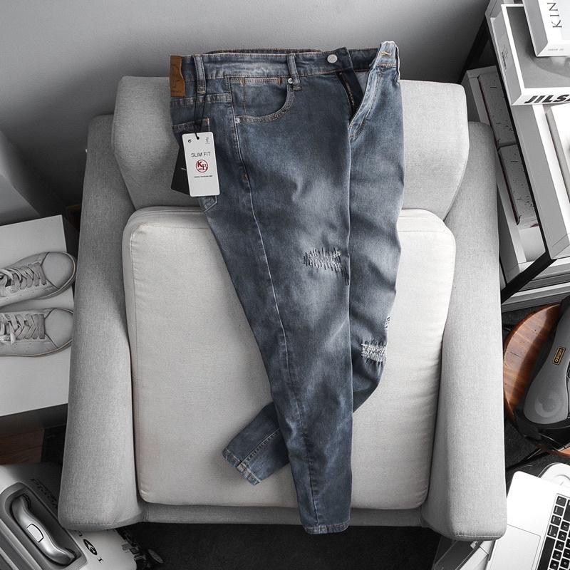 Quần Bò Jean Nam siêu đẹp màu bụi thêu gối cao cấp VNXK xịn jean co giãn