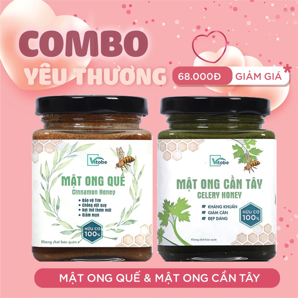 [Combo tiết kiệm]  Mật Ong Quế &amp; Mật Ong Cần Tây - Mật Ong Giúp Kháng Khuẩn, Chống Viêm - Mật Ong Hỗ Trợ Cung Cấp Chất Xơ, Giảm Cân