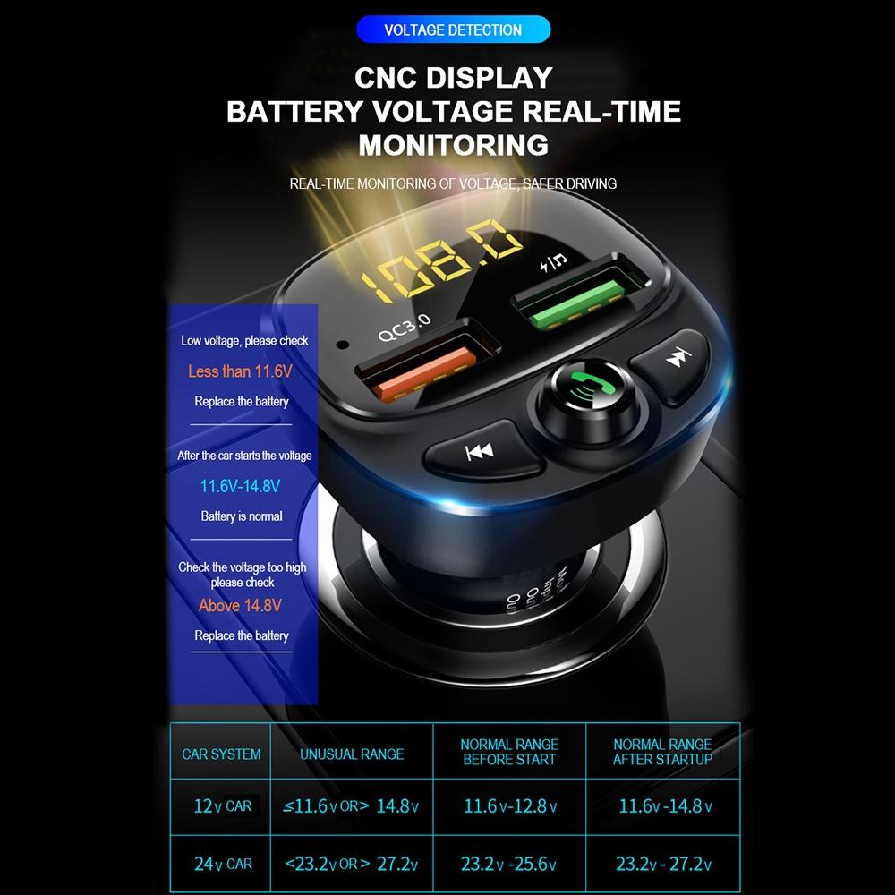 Tẩu sạc hai cổng USB Bluetooth 5.0 QC 3.0 TF cho xe hơi
