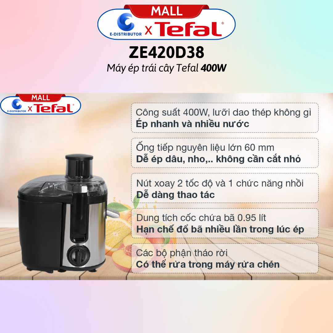 Máy ép trái cây Tefal ZE420D38  - Hàng Chính Hãng - Bảo Hành 12 Tháng