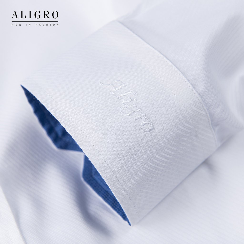 ÁO SƠ MI NAM TRẮNG DÀI TAY PHỐI CỔ XANH ALIGRO DÁNG SLIMFIT MÃ ALGS189