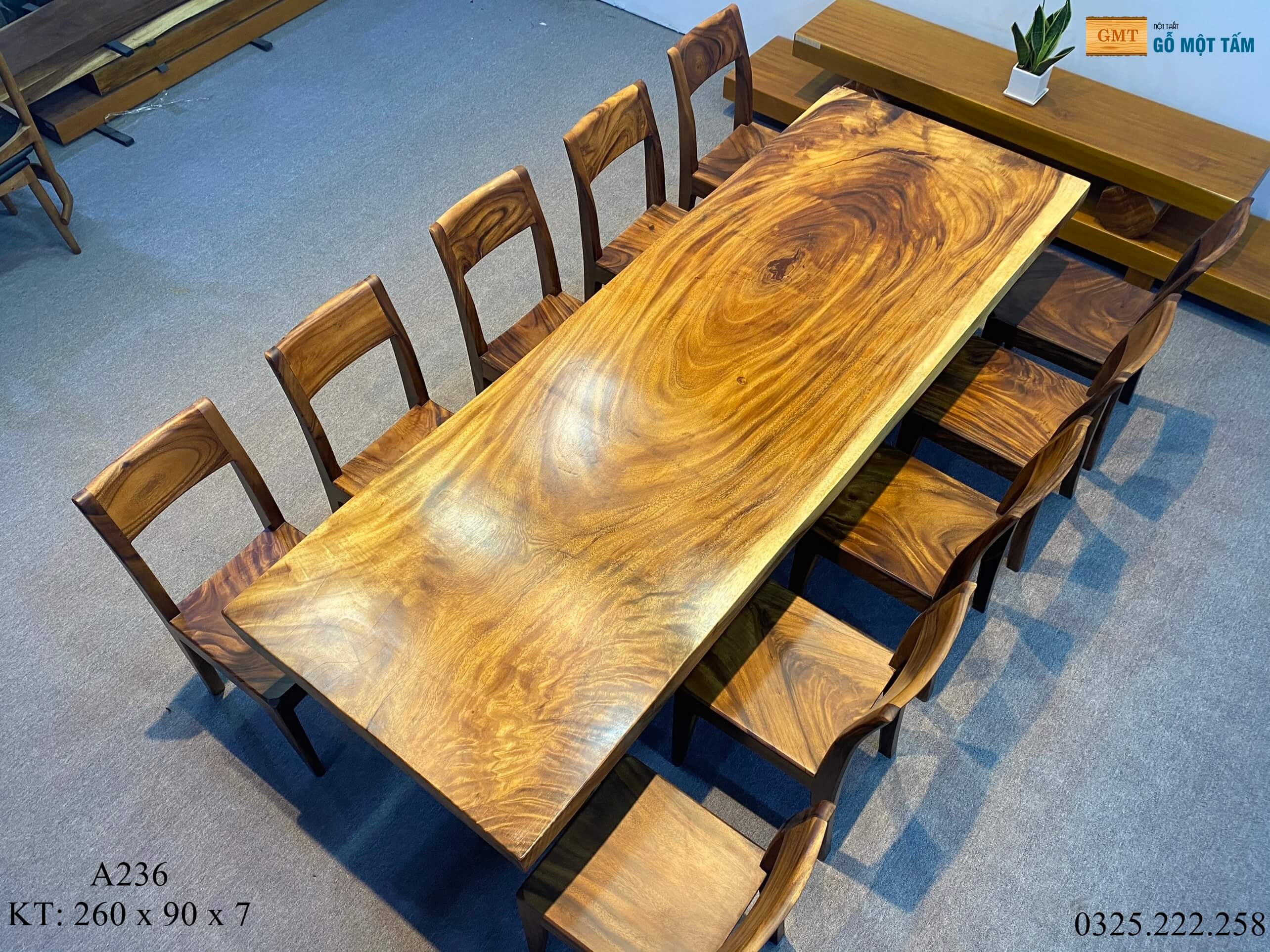 Bàn Ăn Gỗ Me Tây, Bàn Làm Việc Gỗ Me Tây, Bàn Gỗ Me Tây Nguyên Tấm Dài 2,6m Rộng 90cm Dày 7cm