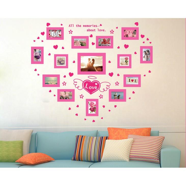 Decal trang trí tường khung ảnh hồng Trái Tim làm nhiều kiểu