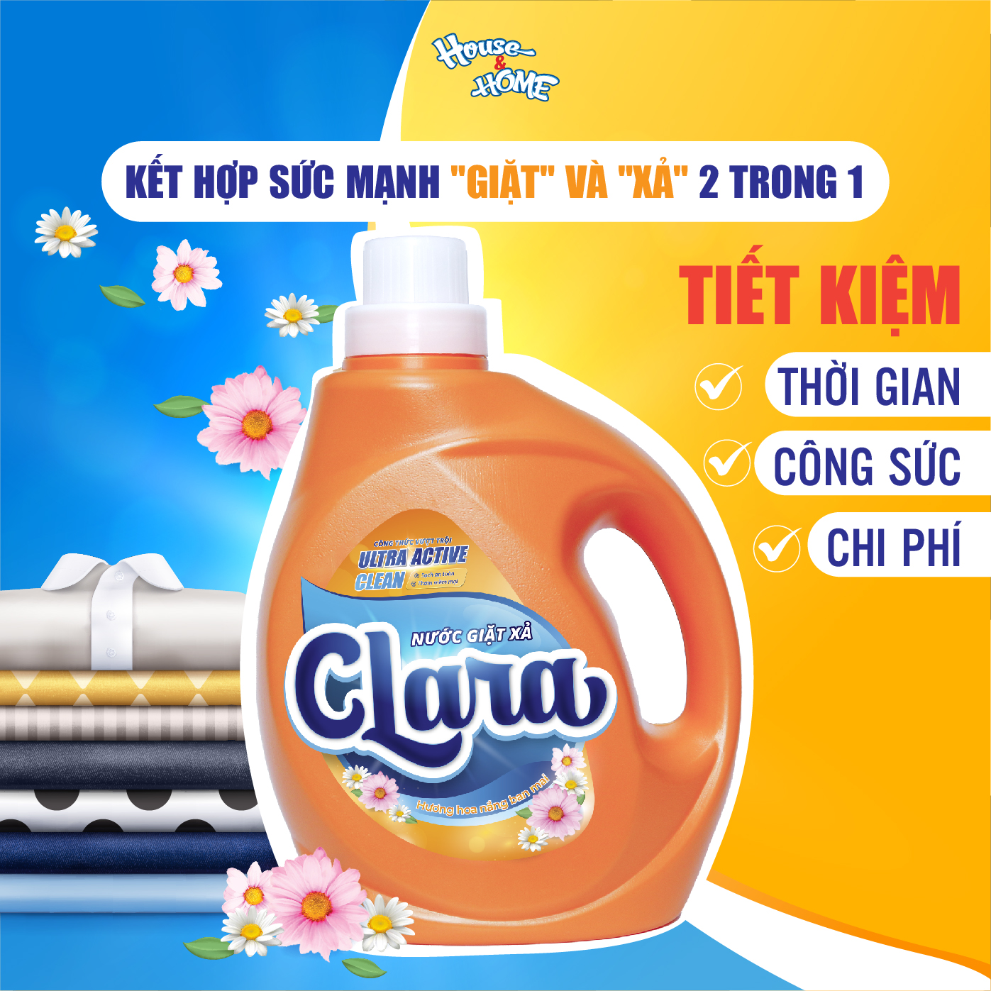 Nước giặt xả Clara hương hoa nắng ban mai can 2,6 kg