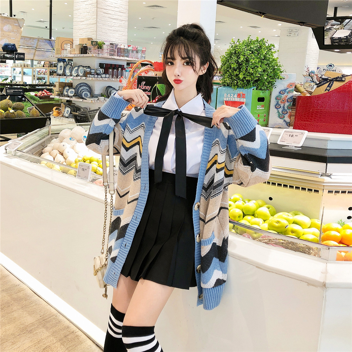 Áo khoác len cardigan gợn sóng màu cute – DL01199