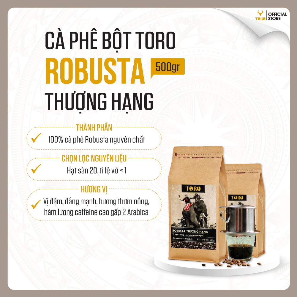 [1KG] Bộ Mix Cà Phê Bột Toro Arabica Thượng Hạng &amp; Toro Robusta Thượng Hạng Nguyên Chất 100% | 500GR/Gói | TORO FARM