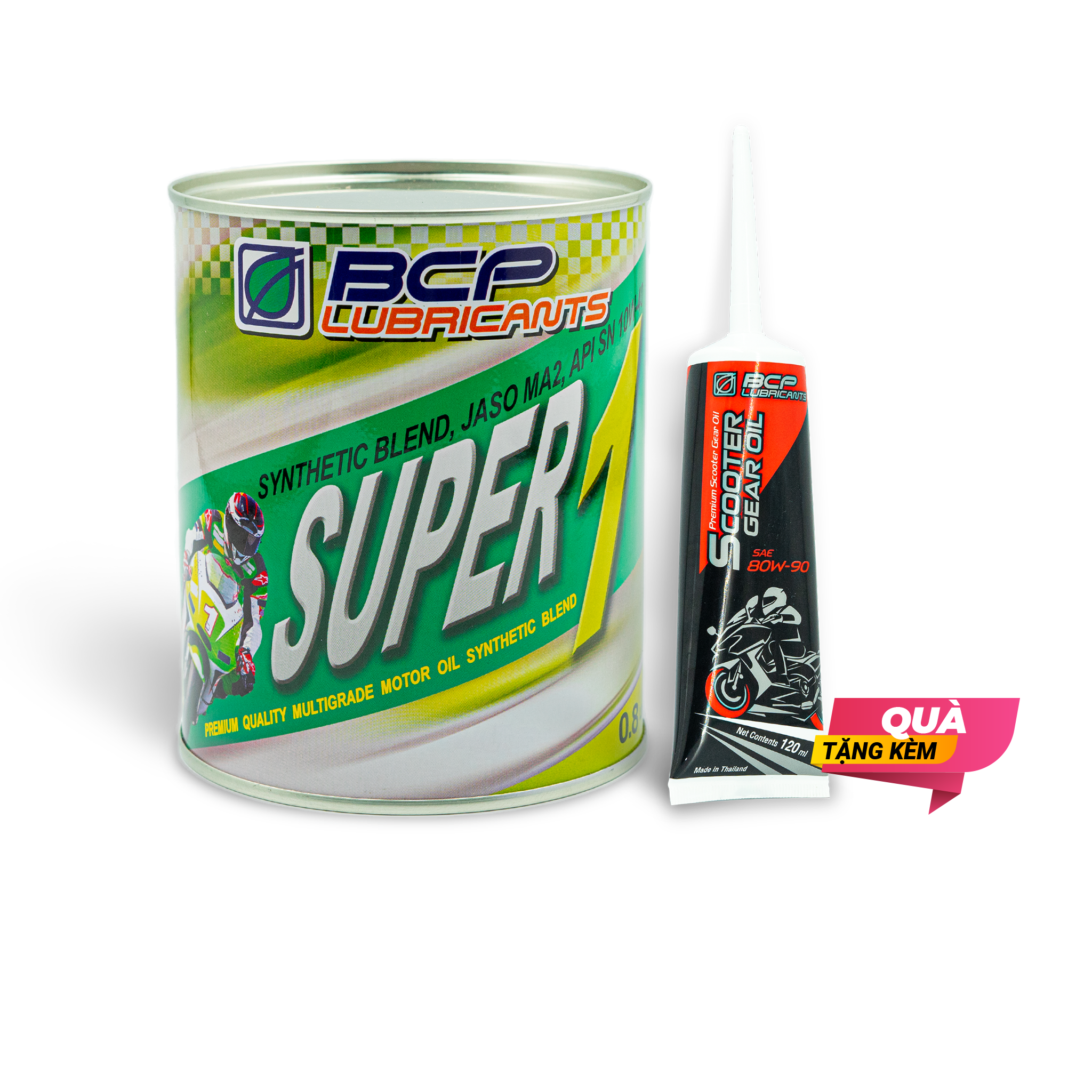 Nhớt xe tay ga, xe số BCP Synthetic Blend 10W40, Lon 800mL - Tặng Nhớt hộp số BCP 80W90, GL5 - Nhớt nhập khẩu Thái Lan 100%