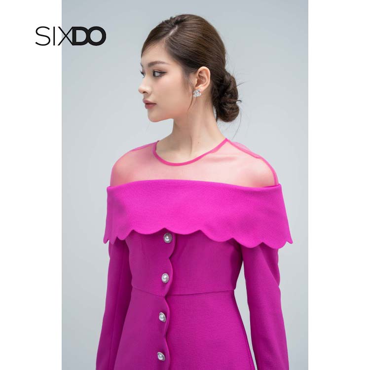 Đầm nữ ôm woven phối vai lưới cúc ngọc SIXDO