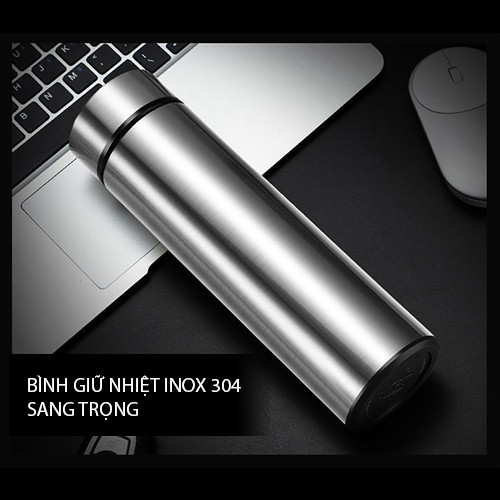 Bình giữ nhiệt đèn Led cảm biến giữ nhiệt 24h chất liệu Inox 304 cao cấp sang trọng dung tích 480ml màu Inox bền bỉ chống xước