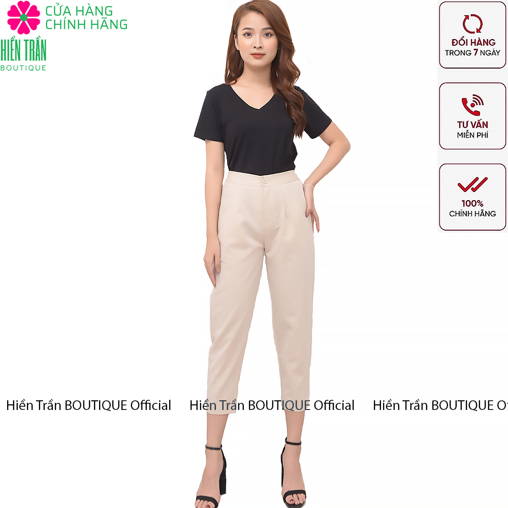 Quần baggy đũi Hiền Trần BOUTIQUE vải xước thoáng mát mềm mịn cạp chun sau form chuẩn tôn dáng