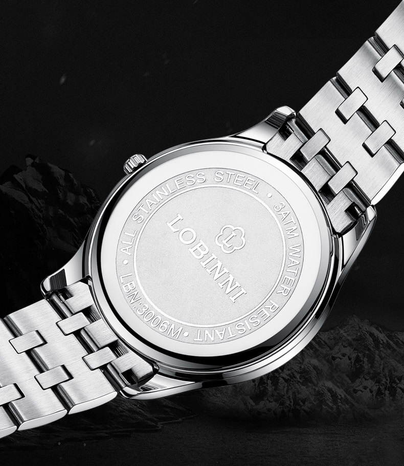 Đồng hồ nam chính hãng Lobinni LB3006G-T1,Kính sapphire,chống xước,Chống nước 30m,BH24 tháng,Máy điện tử(pin),dây thép