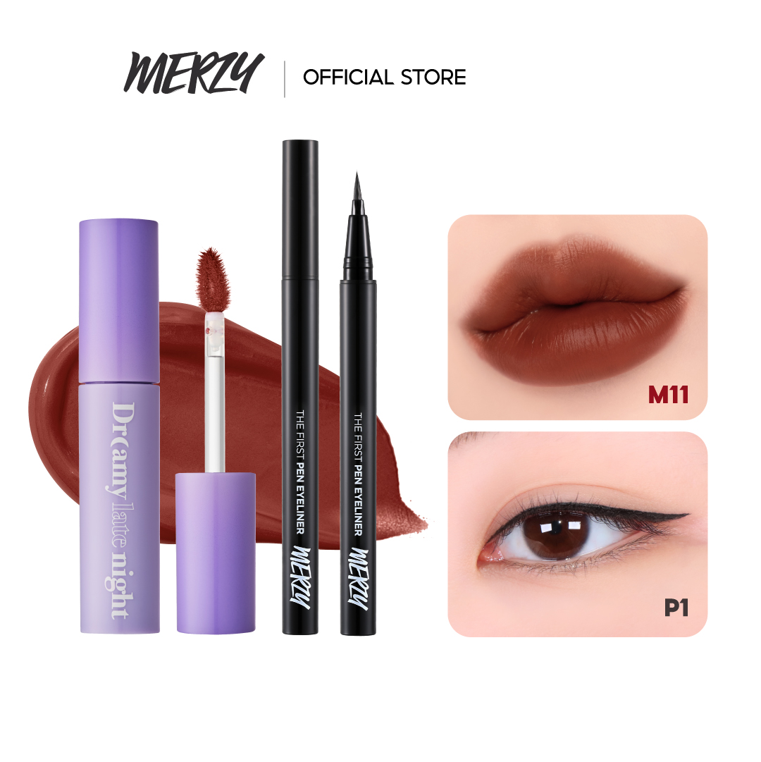 Combo Son kem lì Merzy Dreamy Late Night Mellow Tint 4g + Bút kẻ mắt Merzy Another Me The First Pen Eyeliner 0,5g