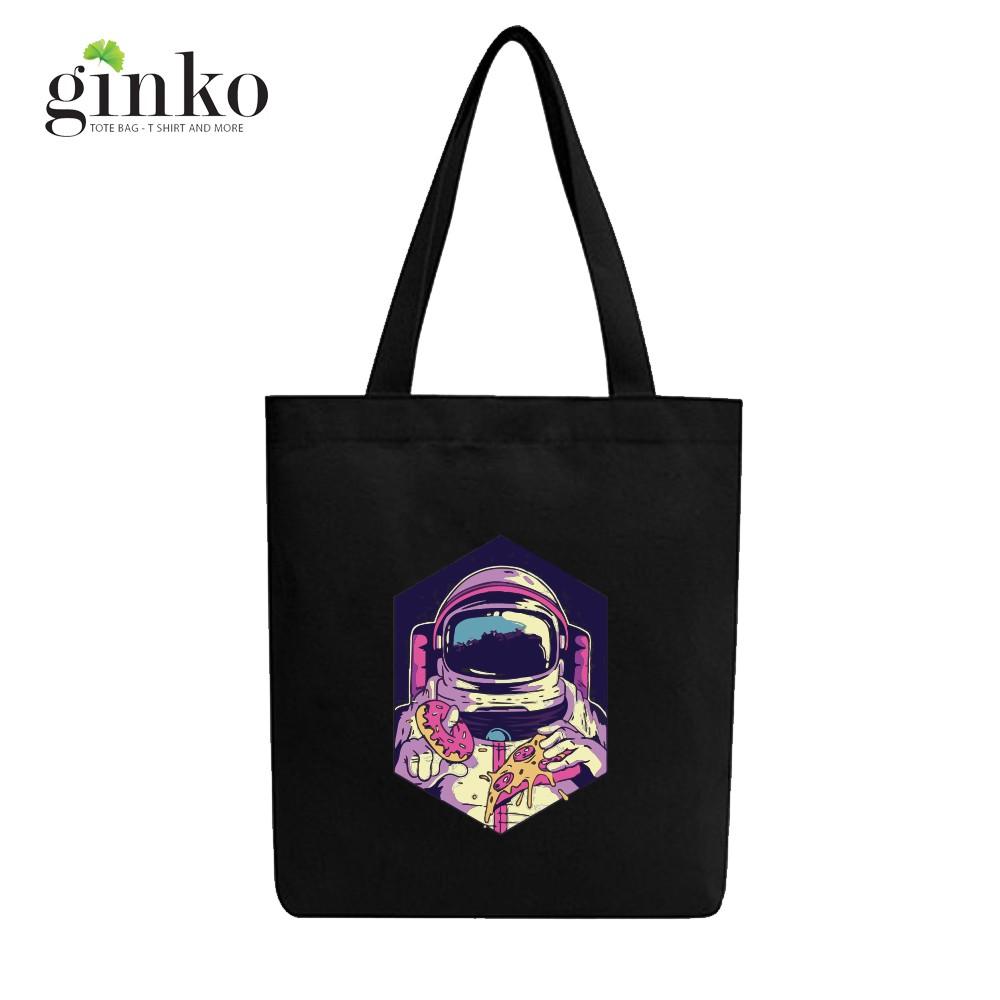 Túi Vải Tote Ginko kiểu basic có dây kéo khóa miệng túi đựng vừa laptop 14 inch và nhiều đồ dùng khác Phong Cách ulzzang Hàn Quốc In Hình Astronaut B18