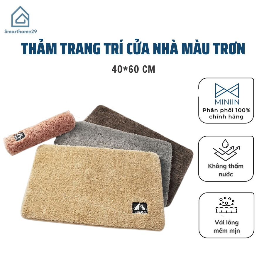Thảm lau chân, chùi chân chống trơn trượt, chất liệu lông siêu thấm, Thảm nhà tắm, thảm trang trí cửa phòng màu trơn khổ 40x60cm - Chính hãng MINIIN