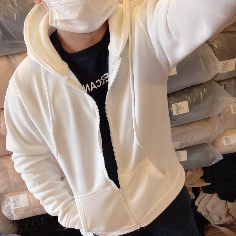 Áo hoodie zipper unisex 2T Store HZ02 màu trắng khoác nỉ dây kéo nón 2 lớp dày dặn chất lượng đẹp