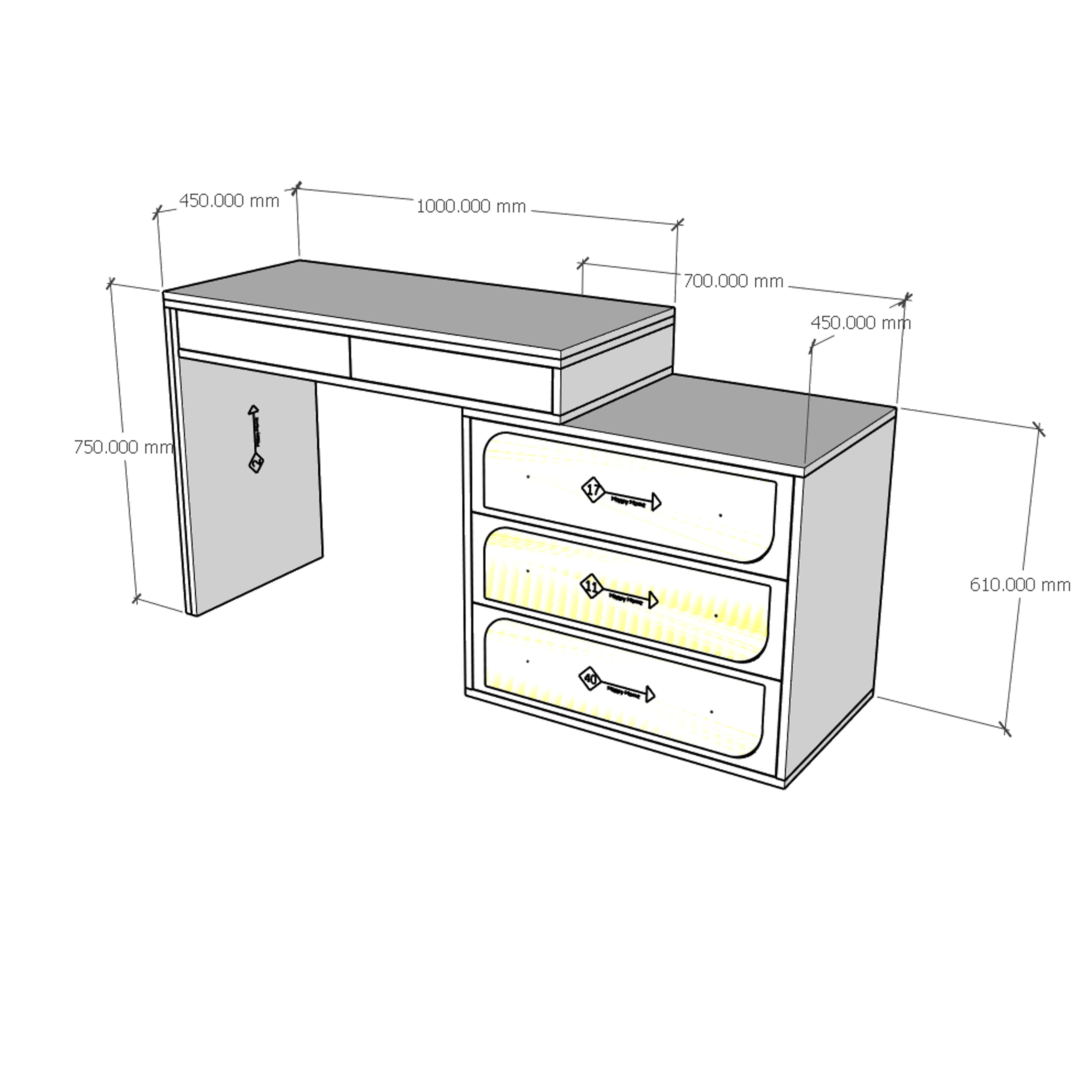 [Happy Home Furniture] BANA, Bàn trang điểm 5 ngăn kéo, 148cm x 45cm x75cm ( DxRxC), BAN_070