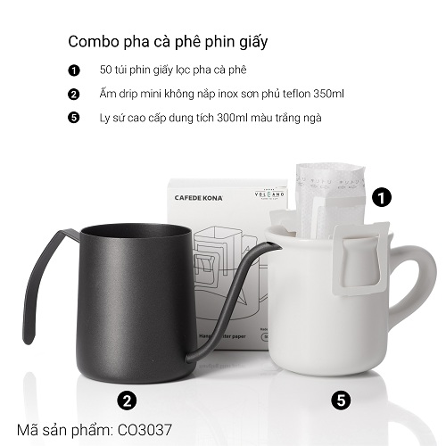 Combo pha cà phê phin giấy túi lọc Nhật Bản Cafede Kona S2