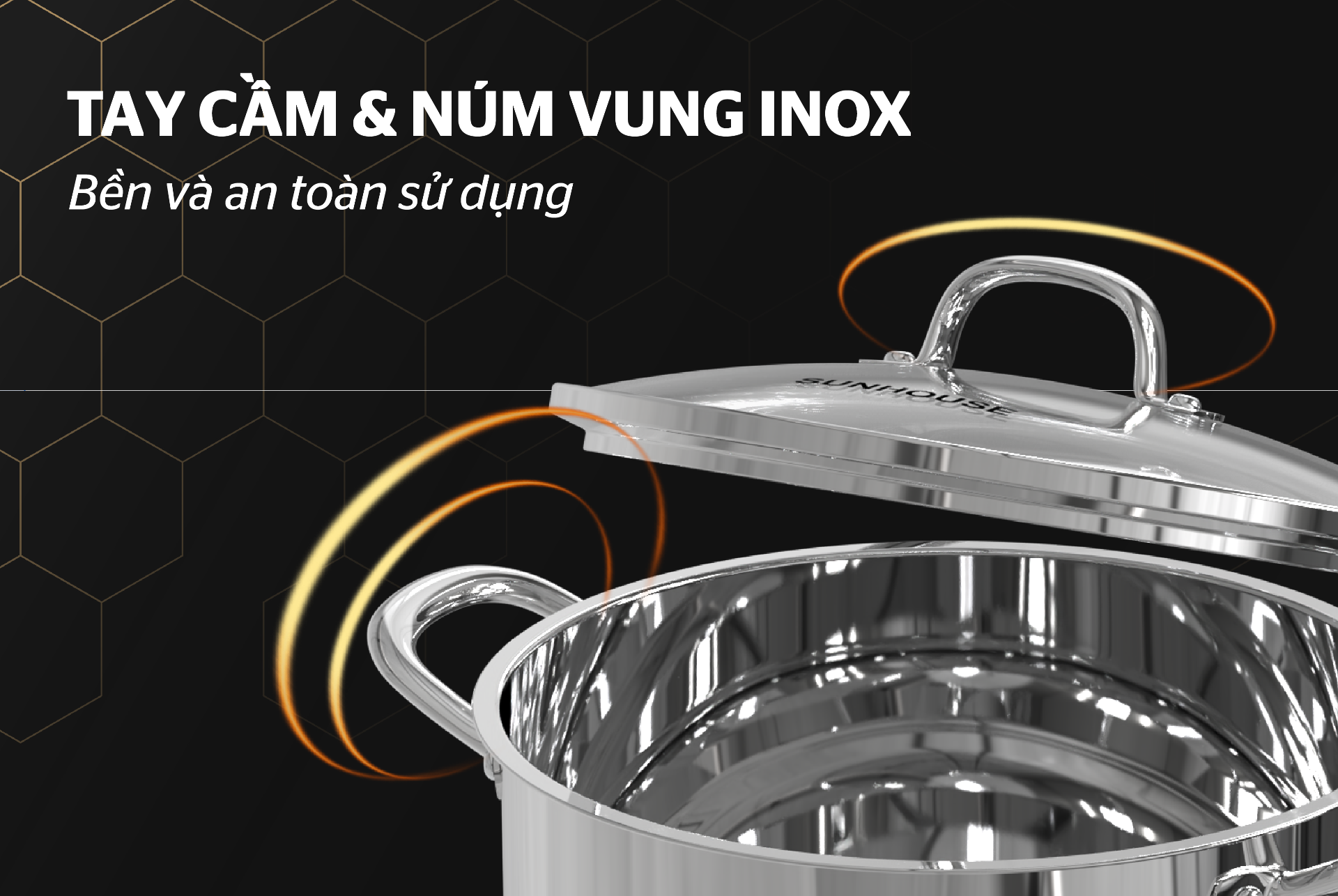 Nồi inox 3 đáy SUNHOUSE 26CM 28CM 32CM vung kính cường lực - dùng trên mọi loại bếp