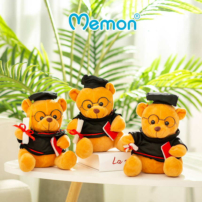 Gấu Bông Cử Nhân Đeo Kính 18cm Cao Cấp Memon