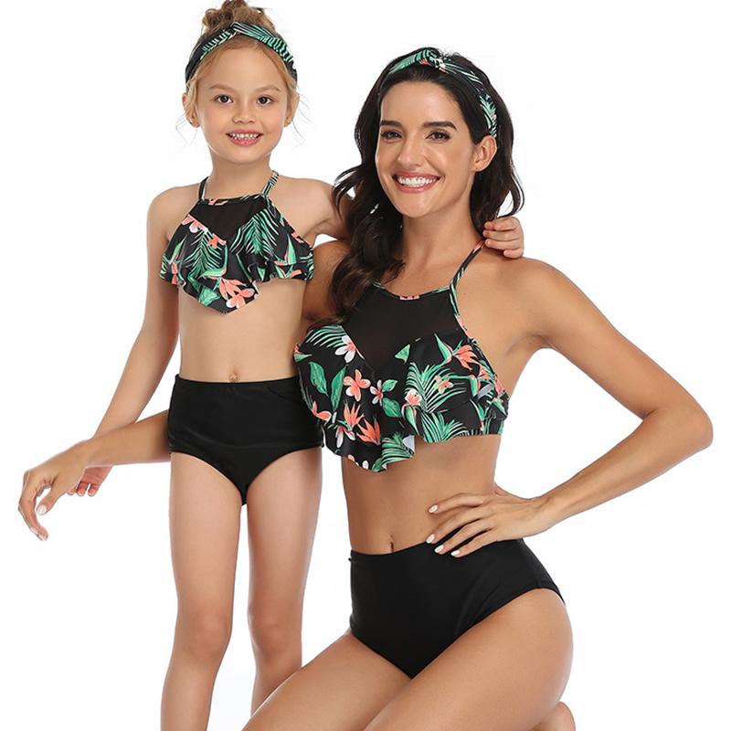 3-12 Tuổi Áo Tắm Bé Gái Hoa Bikini Hè Cha Mẹ-Con Đồ Bơi Trẻ Em Đồ Bơi Bộ Trẻ Em Người Phụ Nữ Đi Biển Tắm phù Hợp Với
