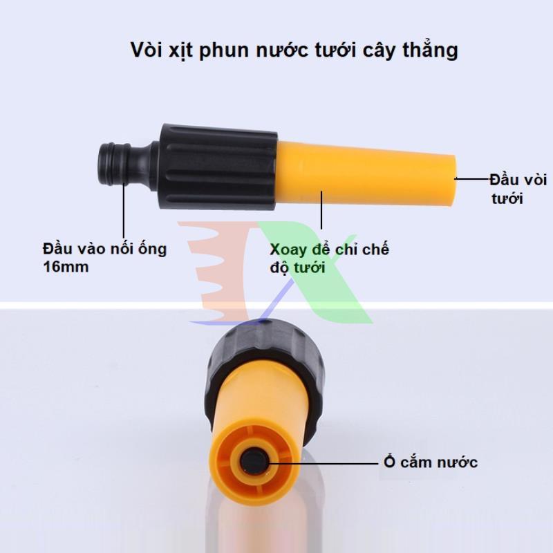 Bộ vòi xịt nước tưới cây, rửa xe VOI-N16.534, Bộ 4 món vòi thẳng + 10m Dây 12/16 mm