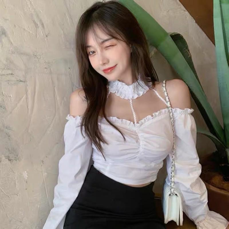 Áo sơmi croptop mix choker cá tính mẫu 2021