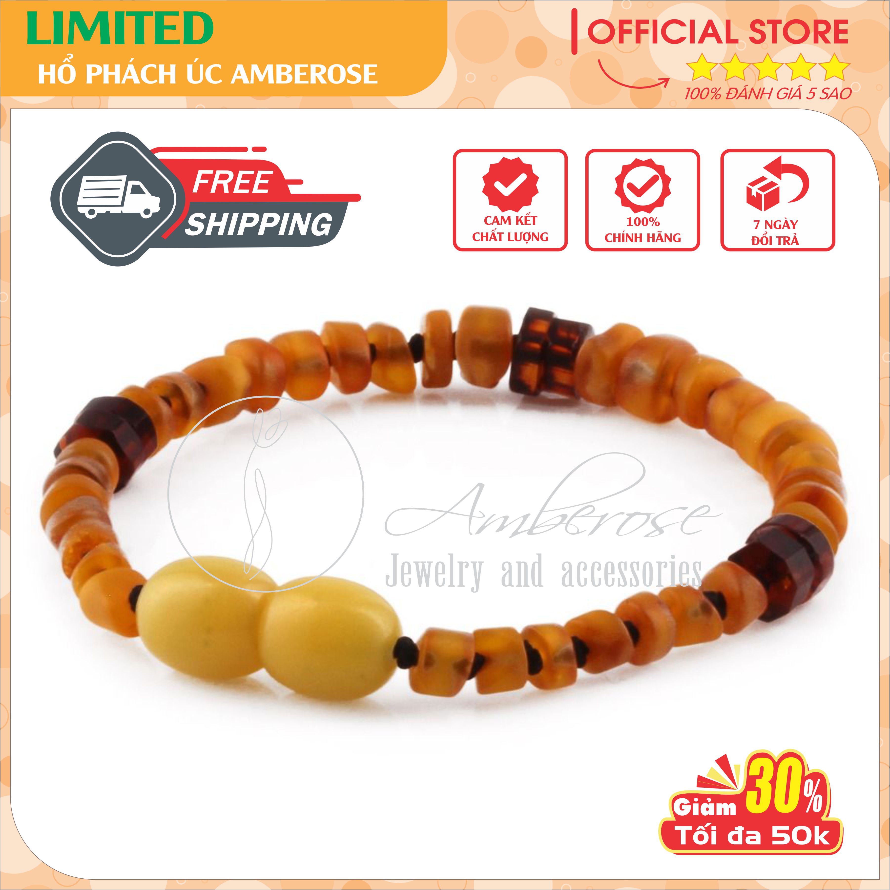 Vòng Tay Hổ Phách Amber Úc Cho Bé 0 - 10 tuổi VTABLMT822