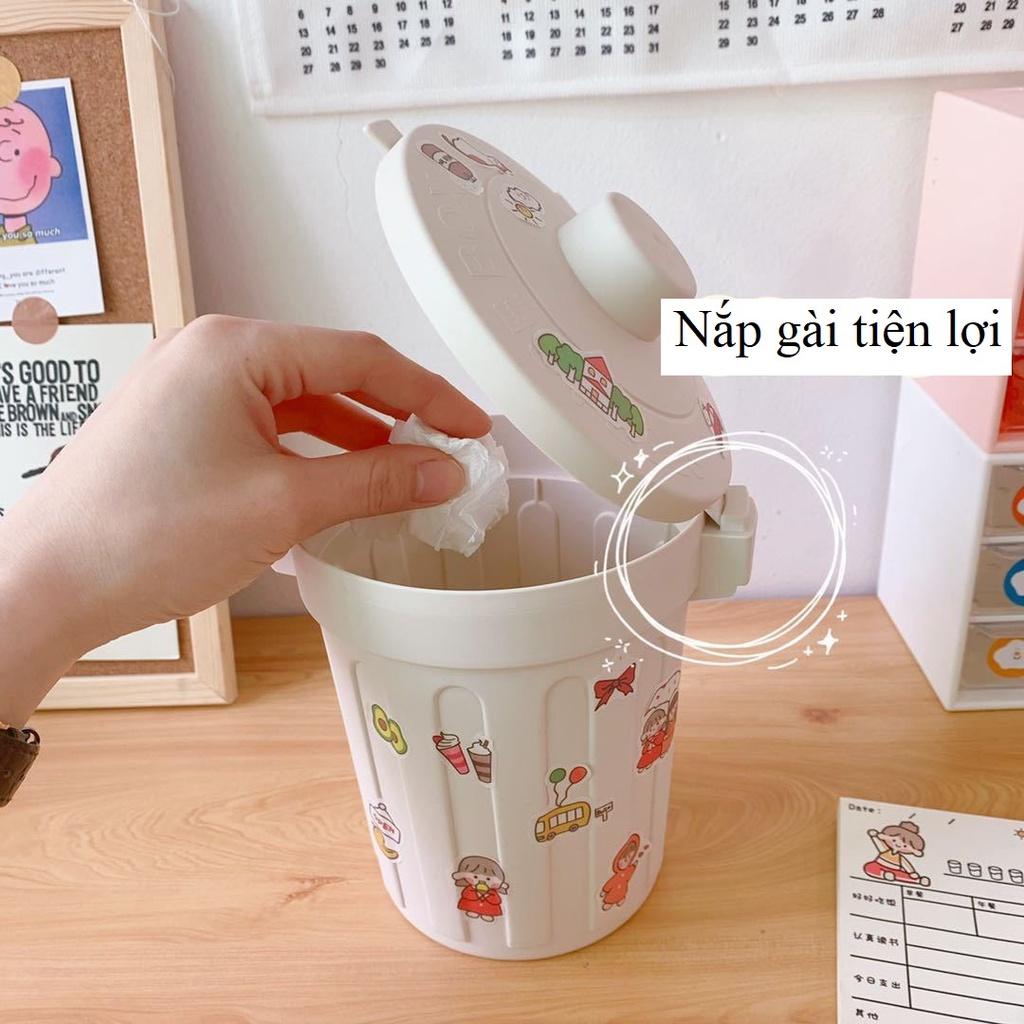 Thùng rác mini để bàn hình xô tặng kèm sticker, sọt rác nhỏ văn phòng tiện lợi