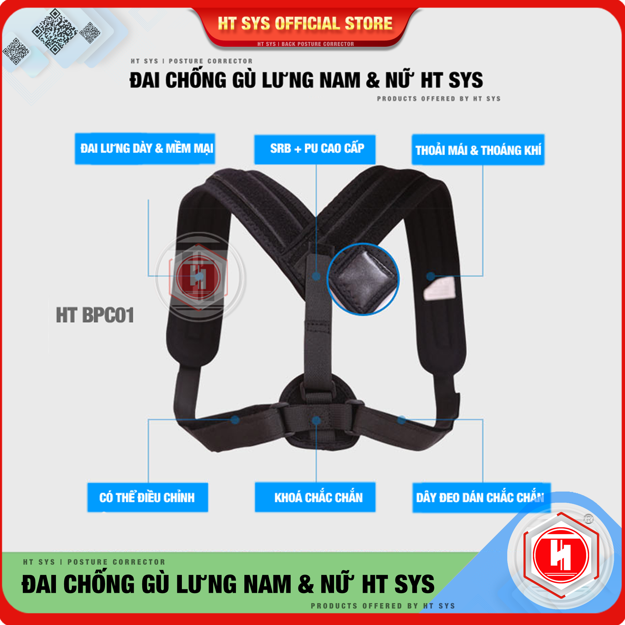 Đai chống gù lưng nam nữ HT SYS Back Posture Corrector- Giúp định hình cột sống - Điều chỉnh tư thế của lưng - Phù Hợp Với Mọi Độ Tuổi - hỗ trợ chữa trị Hiệu Quả Chứng Gù Lưng, Lưng Tôm, Cong Vẹo Cột Sống