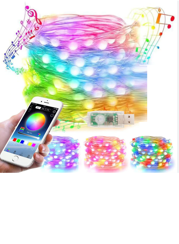 Cuộn nháy Led đuổi 10M Dây đèn RGB 5V nháy theo nhạc, âm thanh bên ngoài chống nước chỉnh app điện thoại.