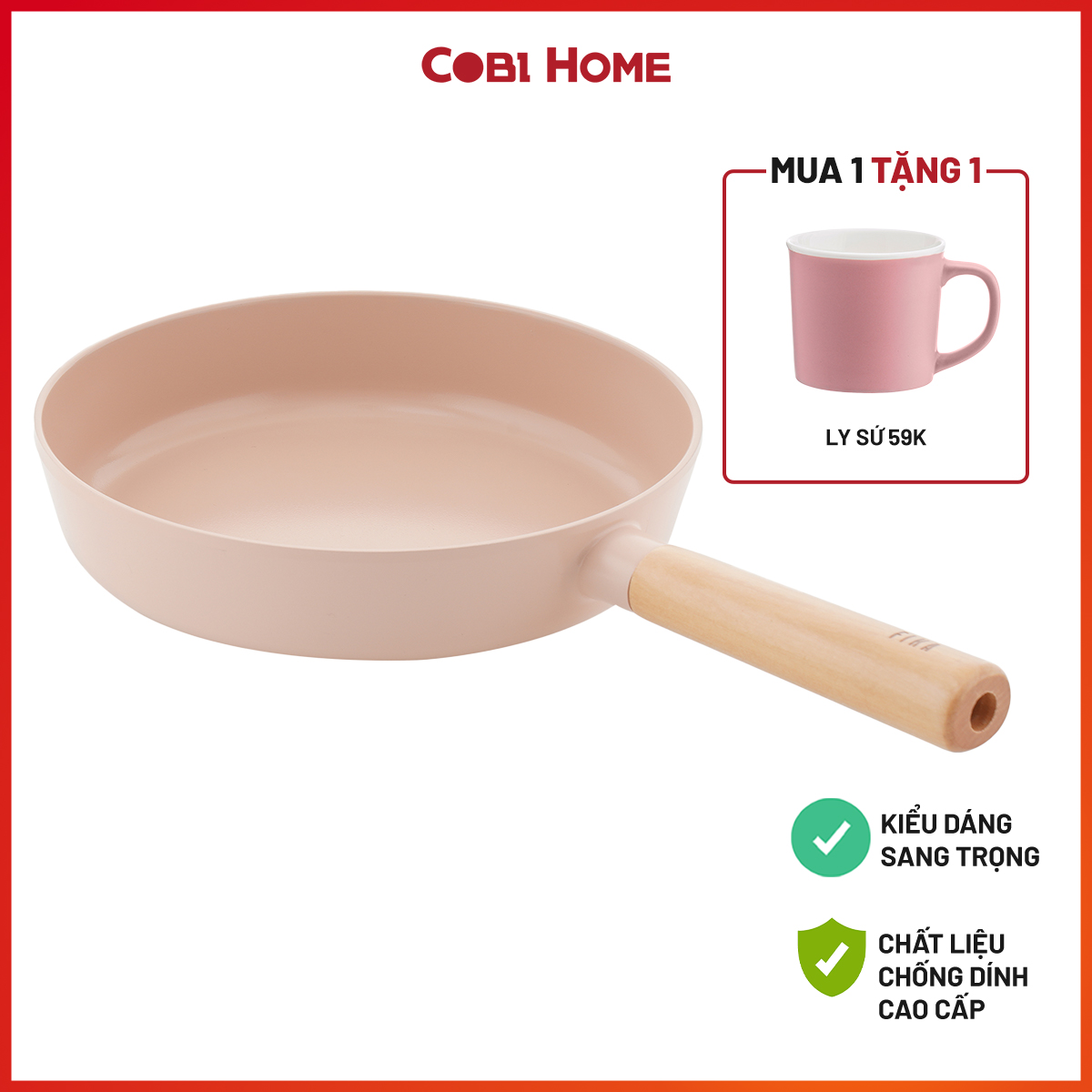 Chảo nhôm ,màu hồng đào 3 size - phân phối chính hang cobi home