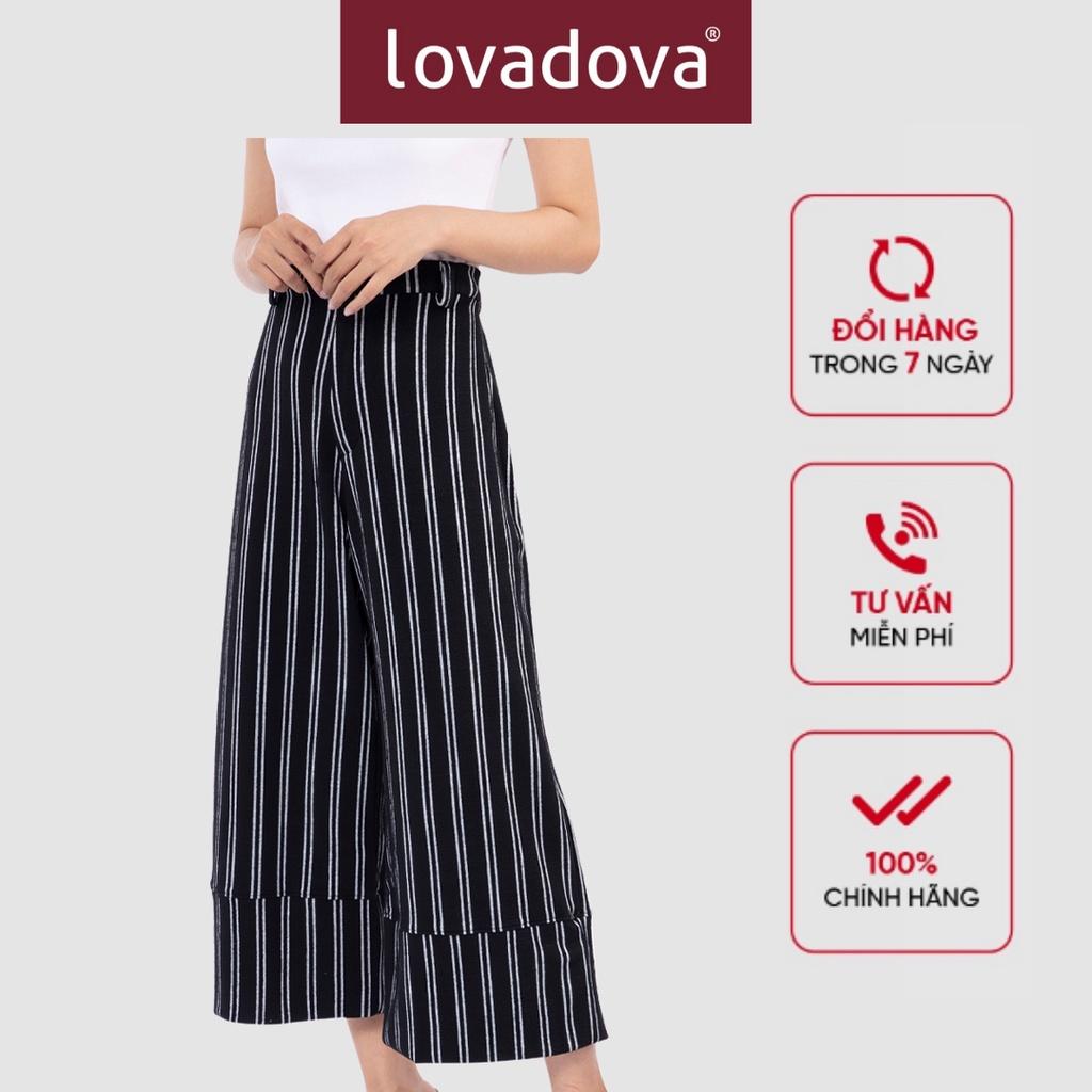 Quần Dài, Cách Điệu Ống Xẻ, Eo Thun, Họa Tiết Sọc, Màu Đen - Lovadova 20T08C002