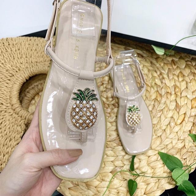 Sandal kẹp đính đá trái thơm