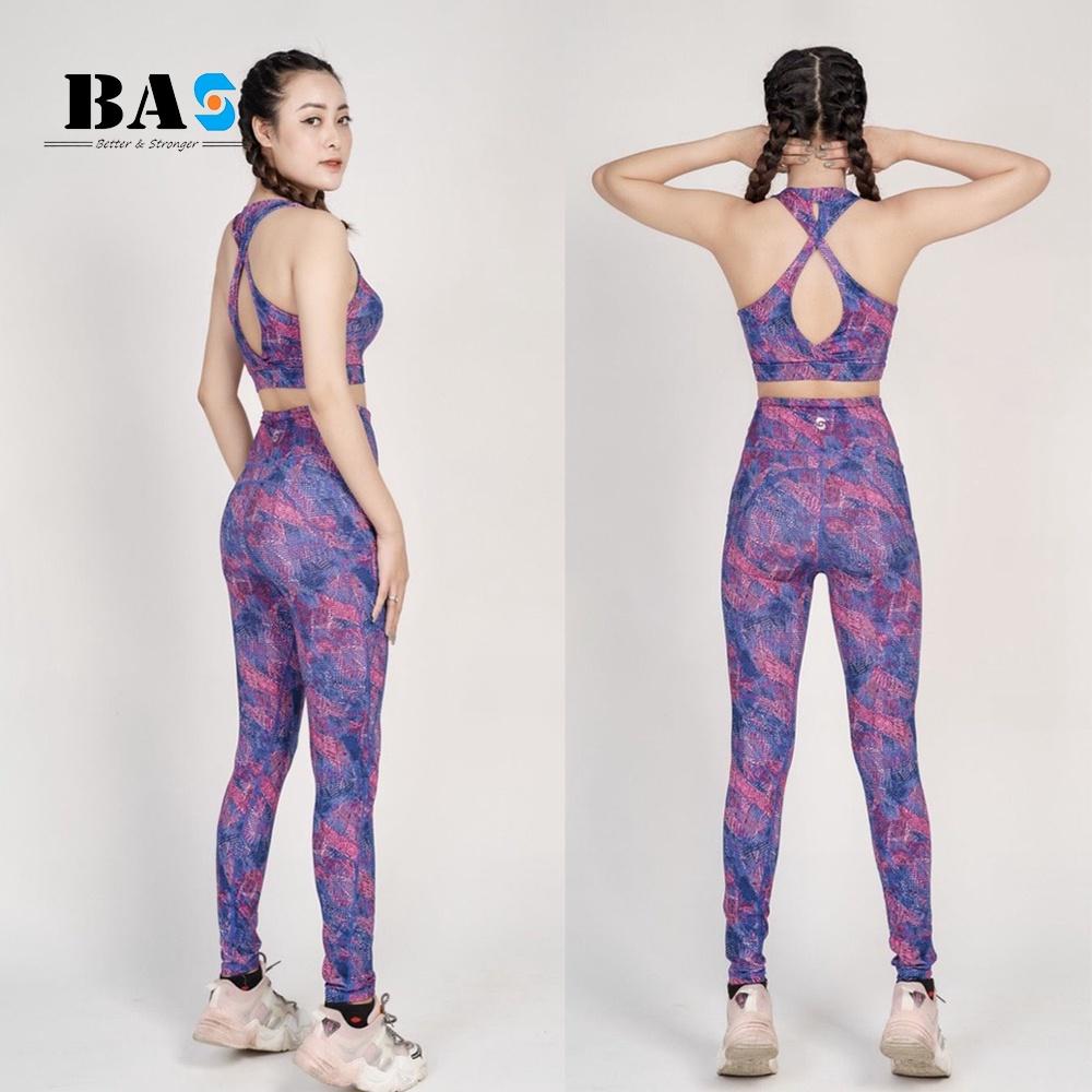 Bộ quần áo tập yoga gym aerobic chuyên nghiệp BAHUNG bra 2 lớp phối legging nâng mông - S40040.