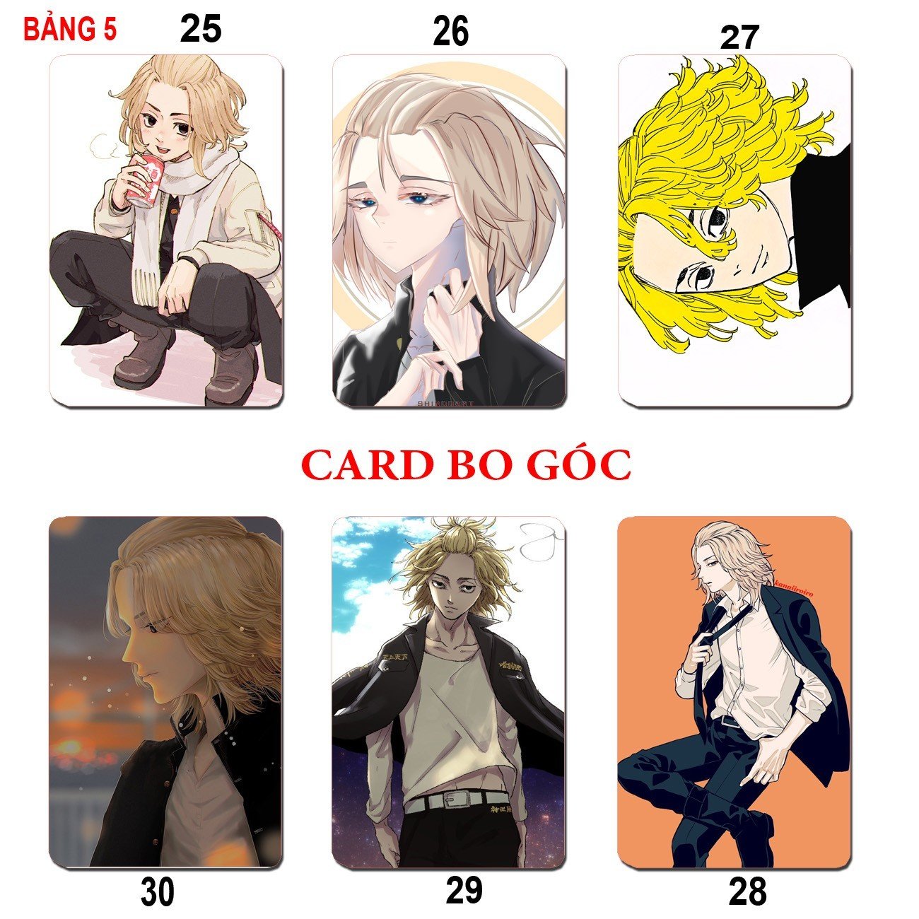 Card bo góc Mikey Sano Manjiro 6 ảnh khác nhau/ Thẻ card hình Sano Manjino Mikey Anime Tokyo Revengers